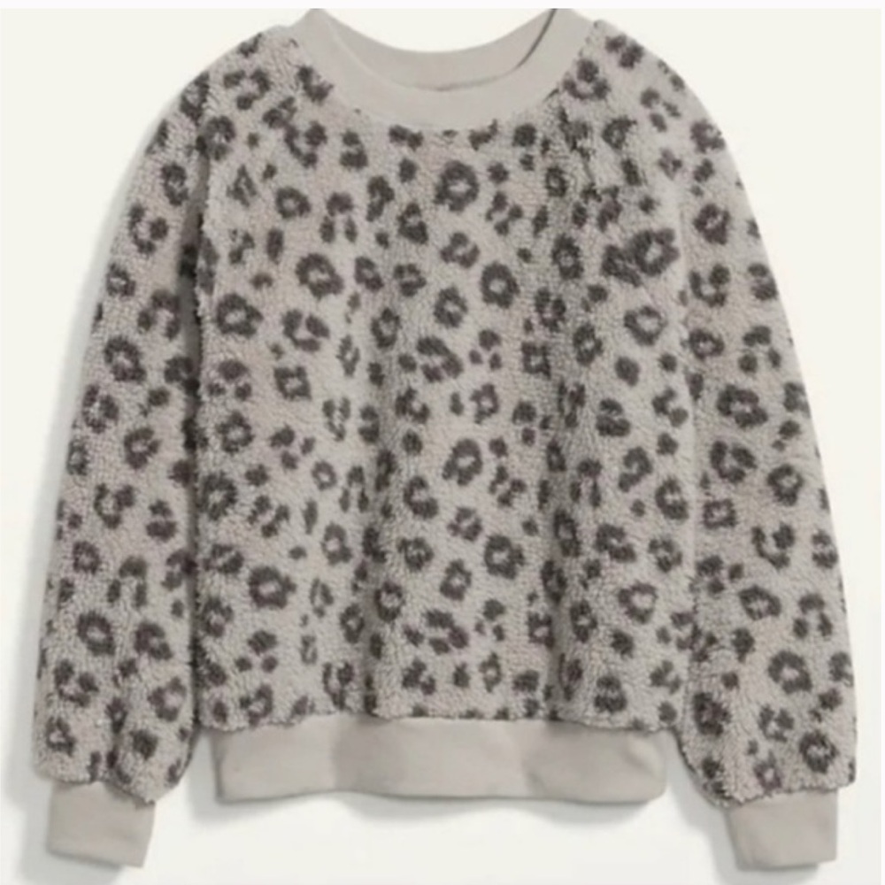 Cheetah 🐆 Gray Light Gray Sherpa Quarter Zip Sweatshirt, Size Small - Picture 2 of 3